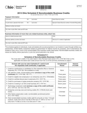 Ohio Schedule E Nonrefundable Business Credits