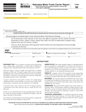 Nebraska Motor Fuels Carrier Report Form 80
