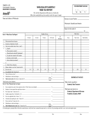 Kentucky Wholesaler's Monthly Wine Tax Report