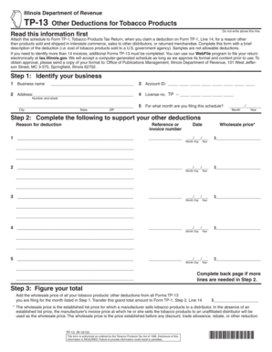 Illinois TP-13 Tobacco Products Deduction Form