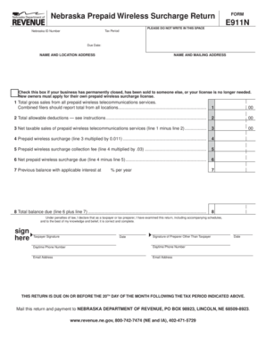 Nebraska Prepaid Wireless Surcharge Return Form E911N
