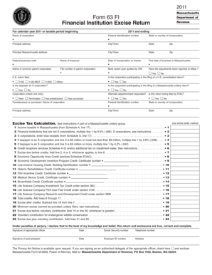 Massachusetts Form 63 FI Financial Institution Excise Return