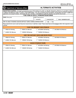 VA Form 0926f Athlete Registration