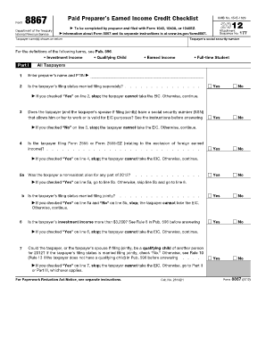 IRS Form 8867 Earned Income Credit Checklist