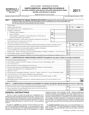 Hawaii Schedule J Supplemental Annuities Schedule