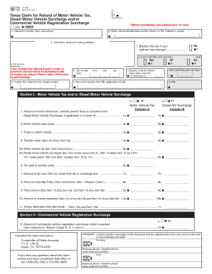 Texas Claim for Refund of Motor Vehicle Tax