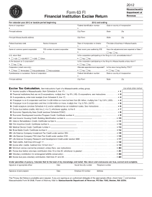 Massachusetts Form 63 FI Financial Institution Excise Return