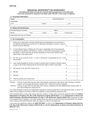 Virginia Individual Watercraft Tax Worksheet
