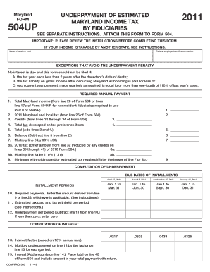 Maryland Underpayment of Estimated Income Tax Form 504UP