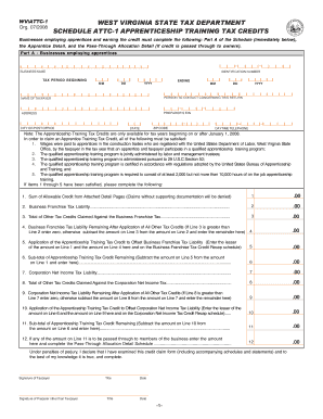 West Virginia Apprenticeship Training Tax Credits Form