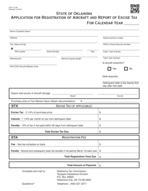 Oklahoma Aircraft Registration and Excise Tax Form