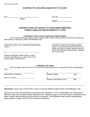 Form 201B Certification of Notice to Consumer Debtor