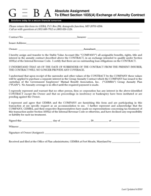 Absolute Assignment for Section 1035(A) Annuity Exchange