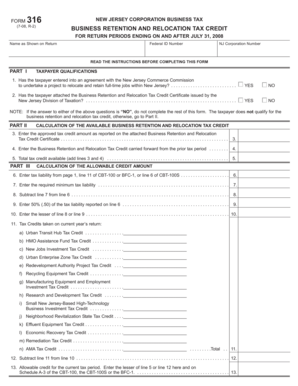 New Jersey Business Retention and Relocation Tax Credit Form