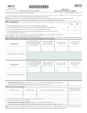 Kentucky Education Tuition Tax Credit Form 8863-K