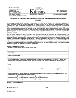 Kansas Application to Modify Failure to Comply Suspension