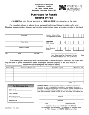 Maryland Sales and Use Tax Refund Application