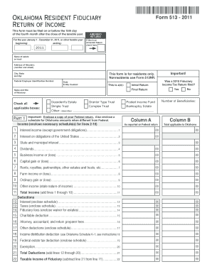 2011 Oklahoma Fiduciary Income Tax Form 513