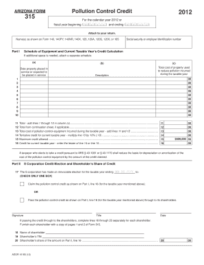 Arizona Form Pollution Control Credit 2012