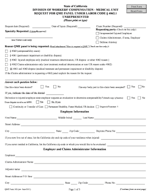 California QME Panel Request Form