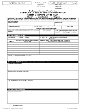 Ohio Medicaid Certificate of Medical Necessity for Speech Generating Device