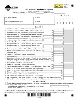 Montana Net Operating Loss Form