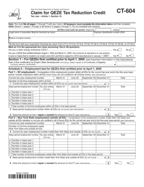 New York QEZE Tax Reduction Credit Form CT-604