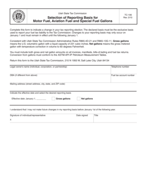 Utah TC-106 Fuel Tax Reporting Basis Form