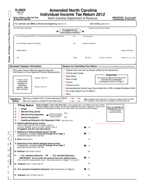 North Carolina D-400X Amended Individual Income Tax Return