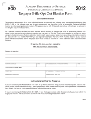 Alabama Taxpayer E-file Opt Out Election Form