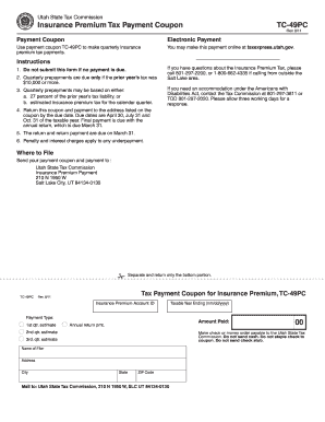 Utah Insurance Premium Tax Payment Coupon