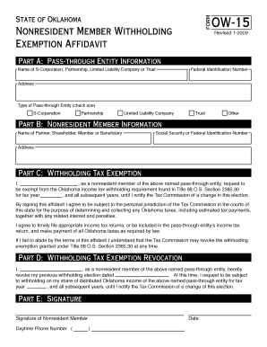 Oklahoma Nonresident Member Withholding Exemption Affidavit