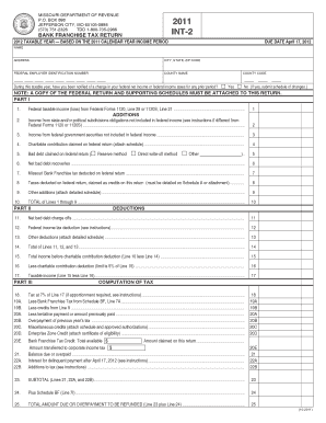 Missouri Bank Franchise Tax Return INT-2