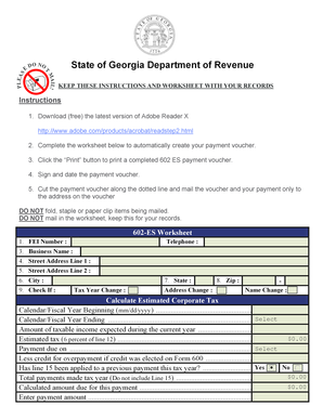 Georgia 602 ES Corporate Estimated Tax Voucher