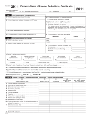 Wisconsin Schedule 3K-1 Partner’s Share of Income, Deductions, Credits, etc.