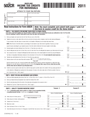 Maryland 502CR Income Tax Credits Form