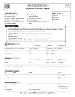 Utah Motor Vehicle Complaint Form