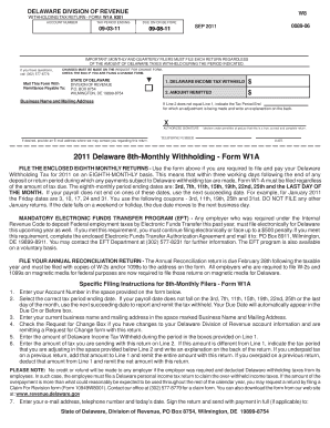 Delaware Withholding Tax Return Form W1A