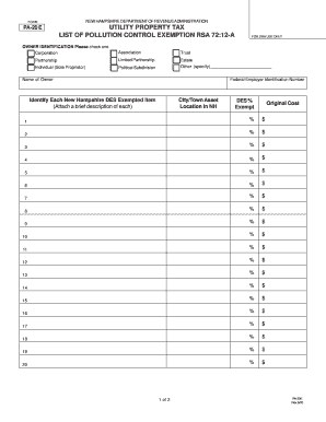 New Hampshire Utility Property Tax Form PA-20E