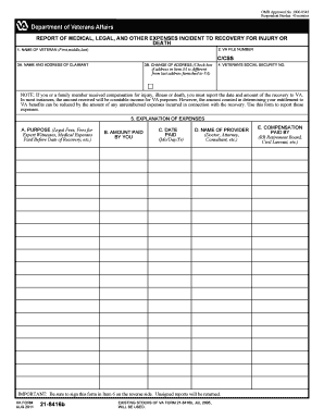 VA Form 21-8416b Medical Legal Expenses Report