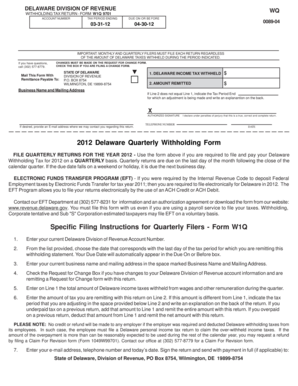 Delaware Quarterly Withholding Tax Return