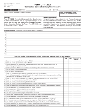 Connecticut Corporate Unitary Questionnaire