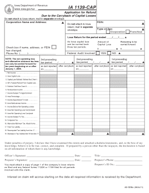 Iowa IA 1139-CAP Application for Refund