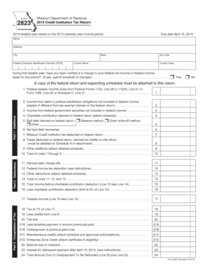 Missouri Credit Institution Tax Return Form 2823