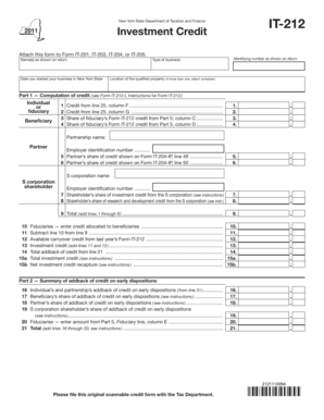 New York State IT-212 Investment Credit Form