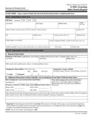 USCIS Genealogy Index Search Request Form G-1041