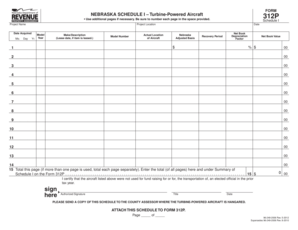 Nebraska Schedule I Turbine-Powered Aircraft Form 312P