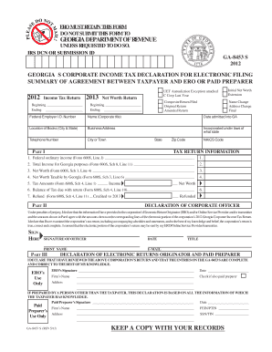 Georgia Corporate Income Tax Declaration for Electronic Filing