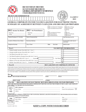 Georgia Corporate Income Tax Declaration for Electronic Filing