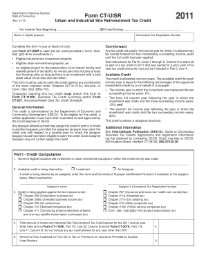 Connecticut Urban and Industrial Site Reinvestment Tax Credit Form